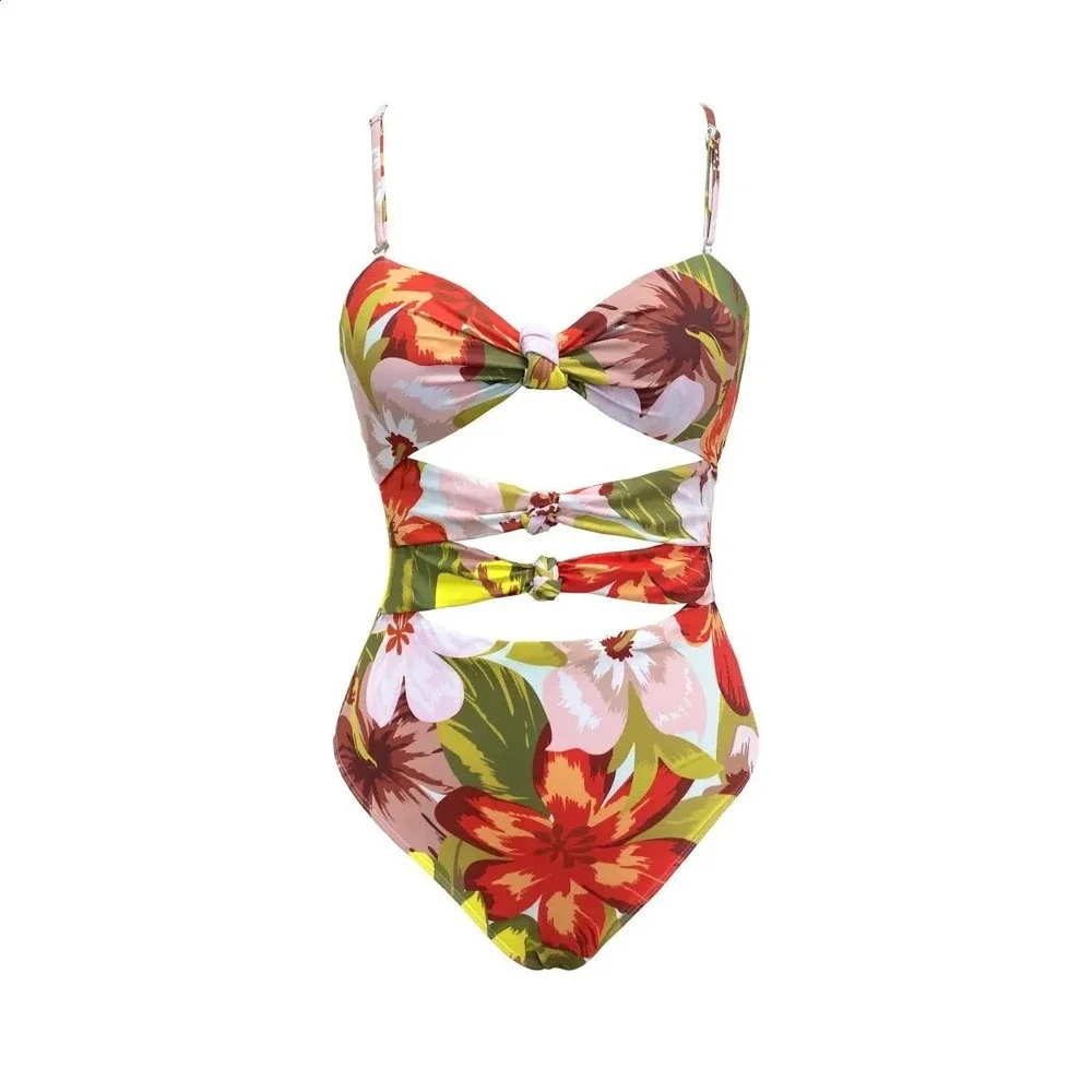 Aerie American Eagle Cut Out One Piece Swimsuit Bikini Bright Floral Triple Knot